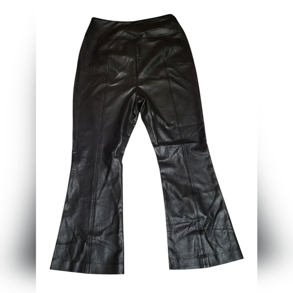 BCBG MaxAzria Faux Leather Black Pants Wide Leg Flair Size Medium Side Zipper - Picture 2 of 11